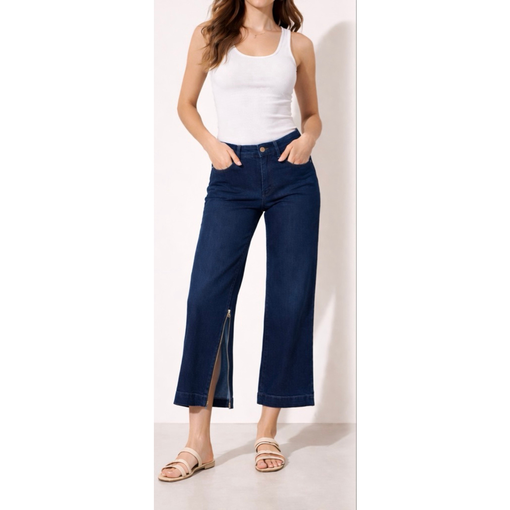 Maeve Anthropologie The Colette Pant 32 Dark Wash Denim Zippers Crop Wide Leg